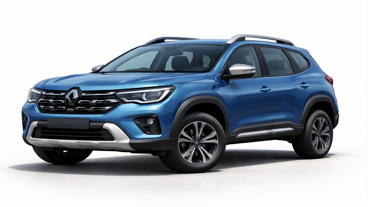 Renault Duster 2026 blue SUV front three-quarter view